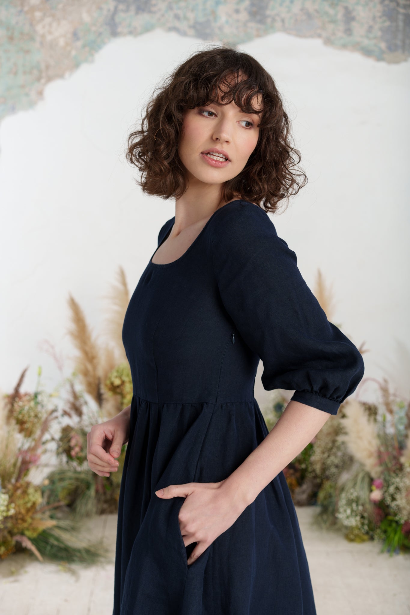 Carmen Dress, 3/4 Sleeve, Night Navy
#color_night-navy