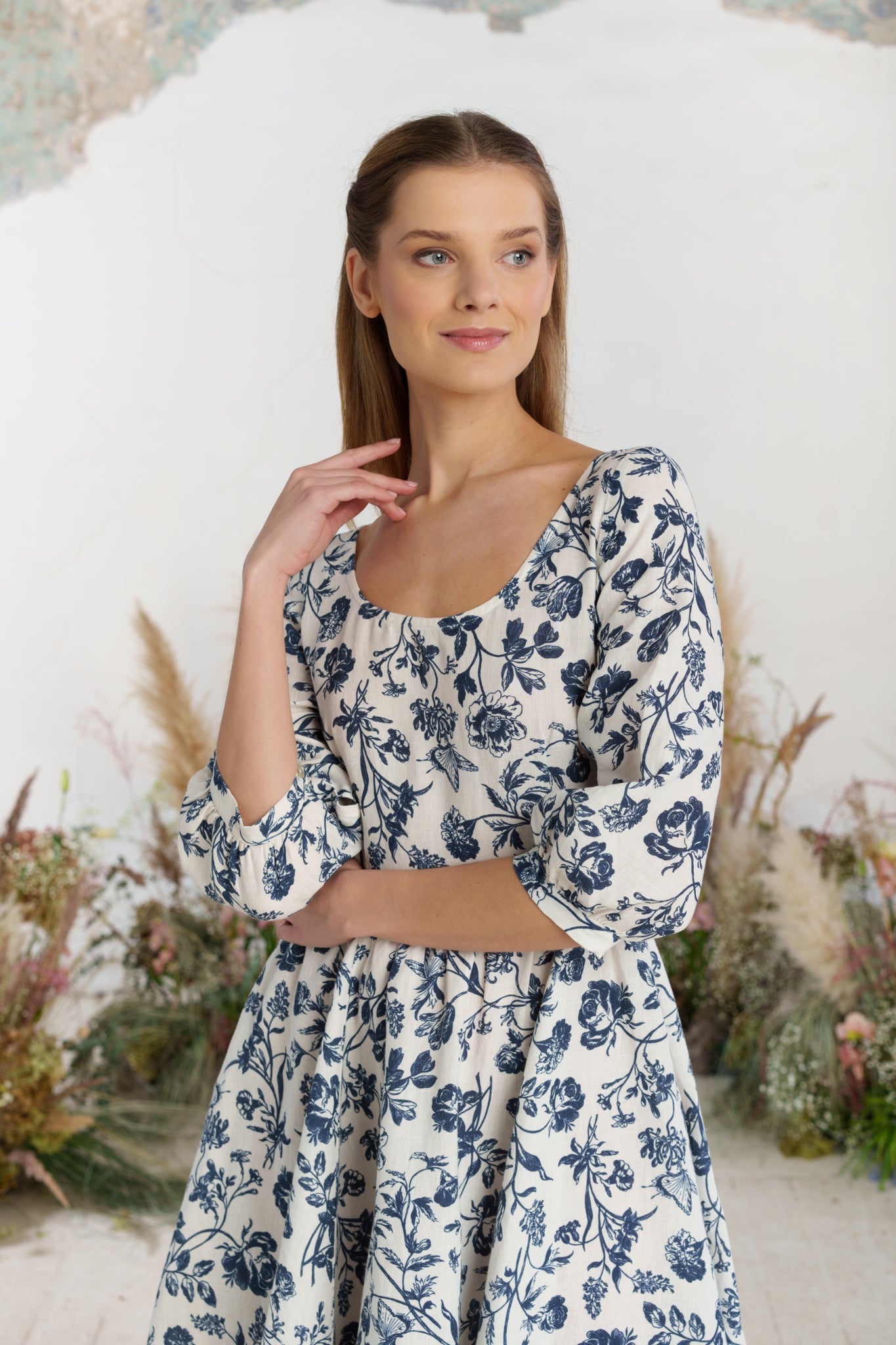 Carmen Dress, 3/4 Sleeve, Ink Rose
#color_ink-rose