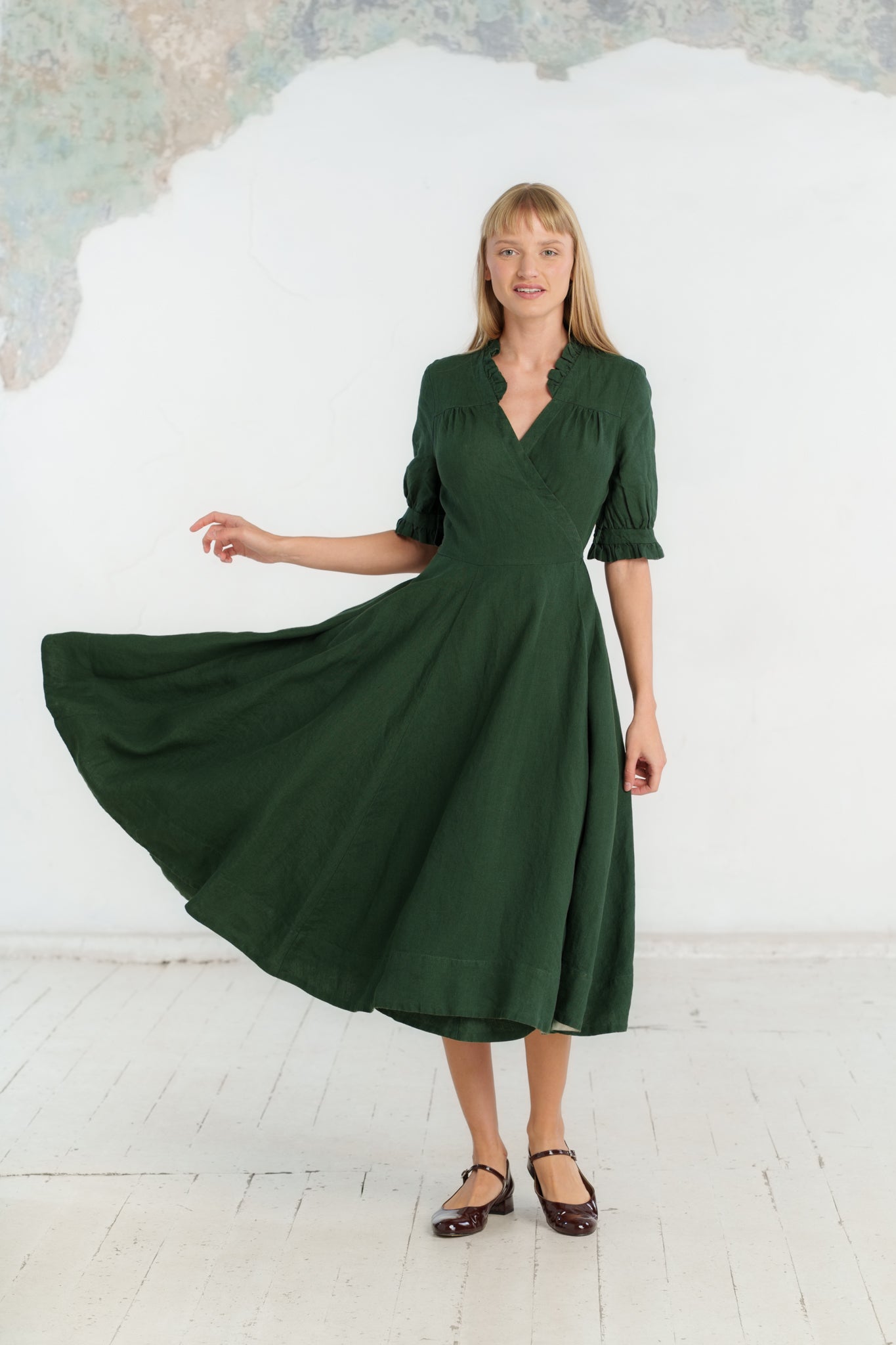 Darcy Dress, Short Sleeve, Evergreen#color_evergreen