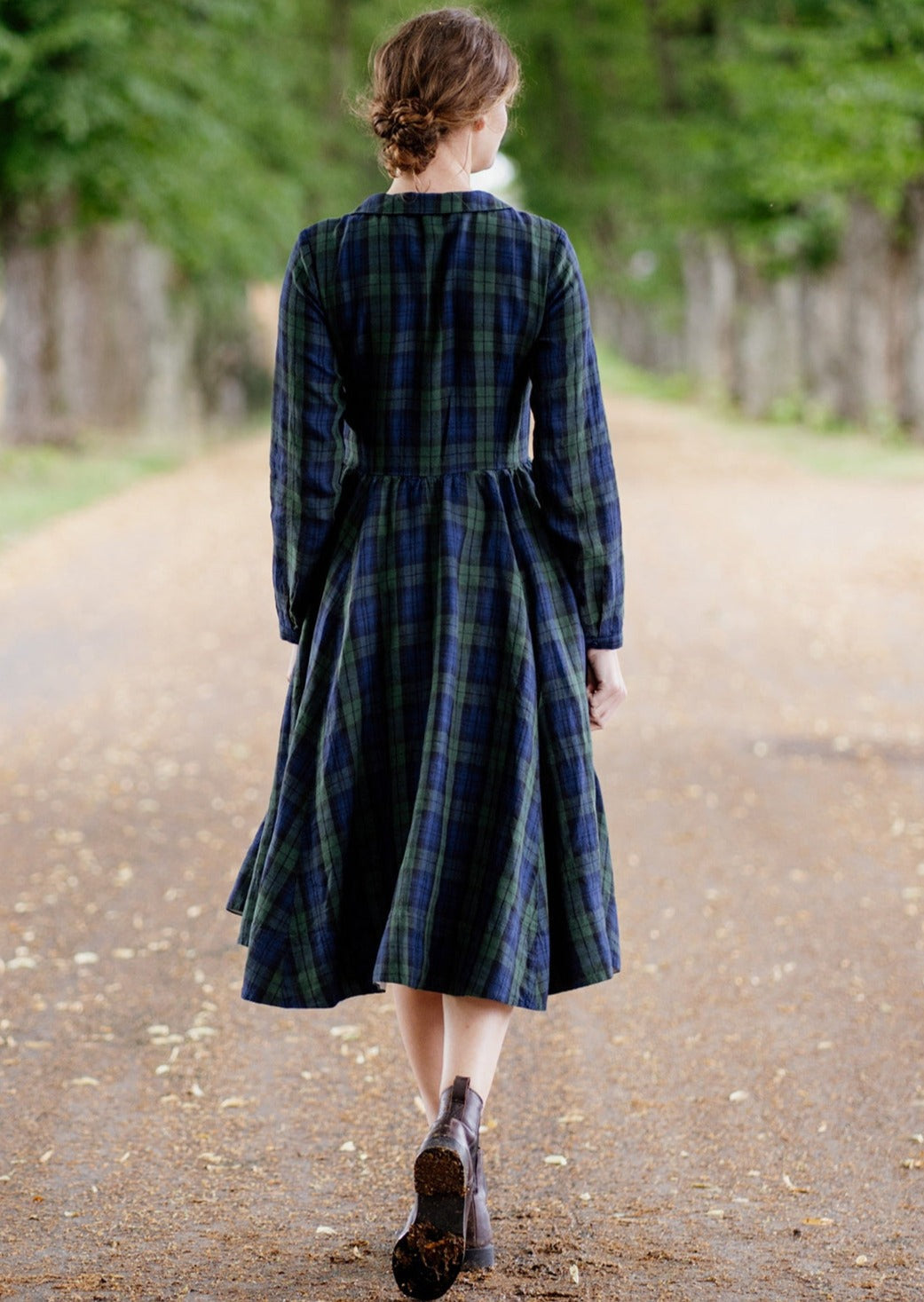 Classic Dress, Long Sleeve, Blue Tartan#color_blue-tartan