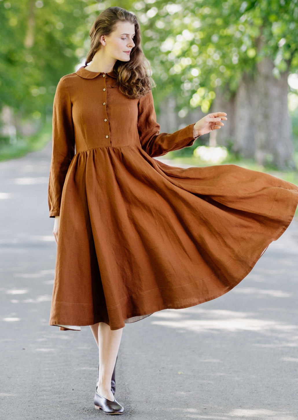 Classic Dress, Long Sleeve, Warm Brown#color_warm-brown